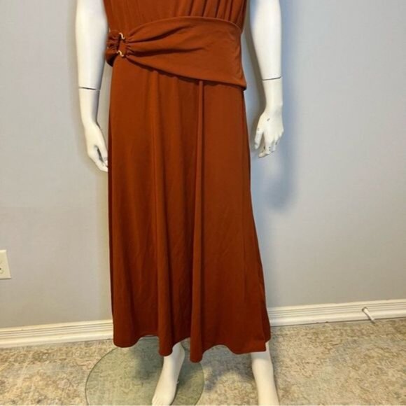 New With Tag Zara Belted Midi Dress Brown Size XL - Picture 8 of 9